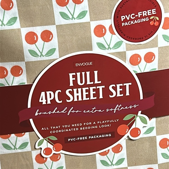 NWT! Vintage Inspired Checkered Checkerboard Cherry Full sheet bedding set - Picture 3 of 6